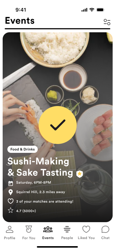 Shared activity-based moments — events screen