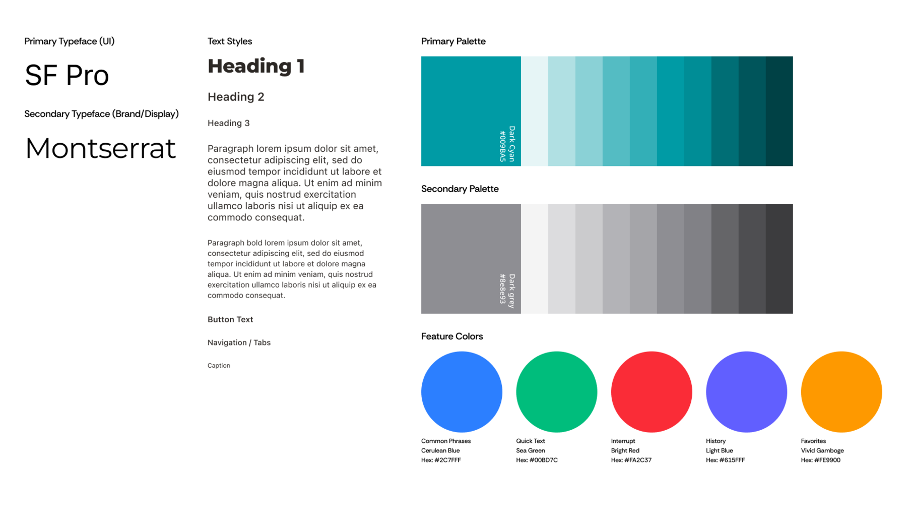 Talk to Me, Goose! design system — typefaces, colour palettes, and feature colours