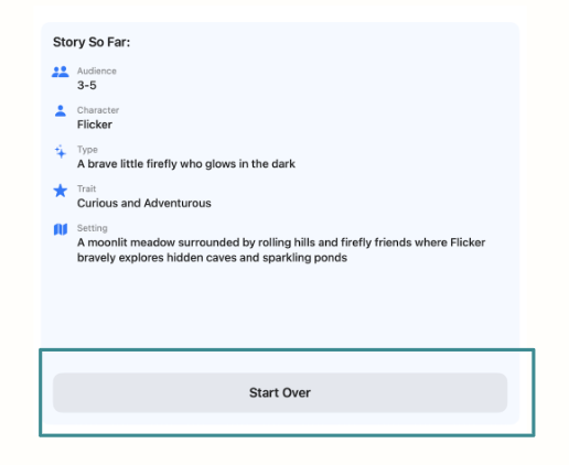 Story Builder Start Over button with no clear recovery path