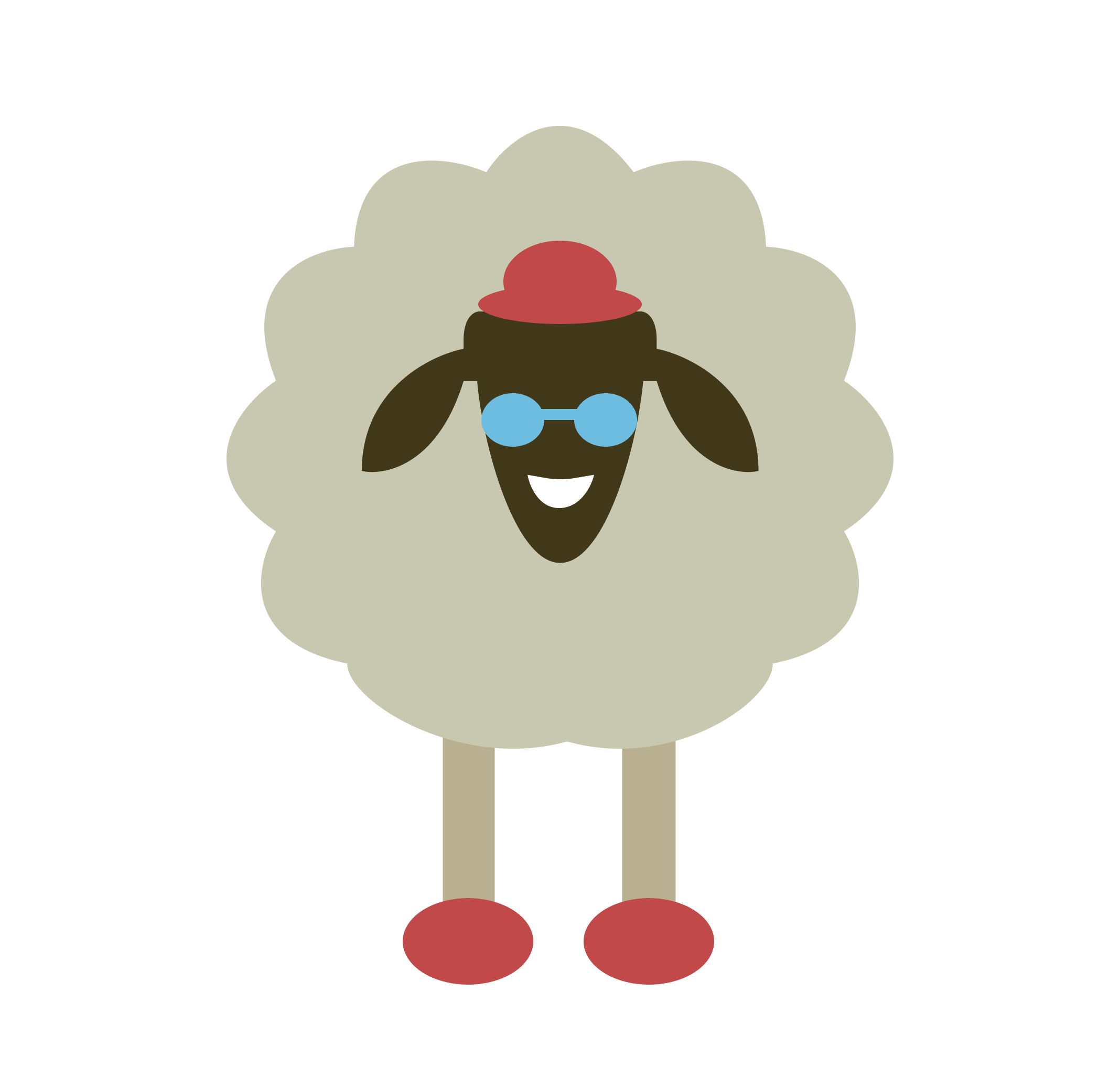 Sheep character in hat and sunglasses
