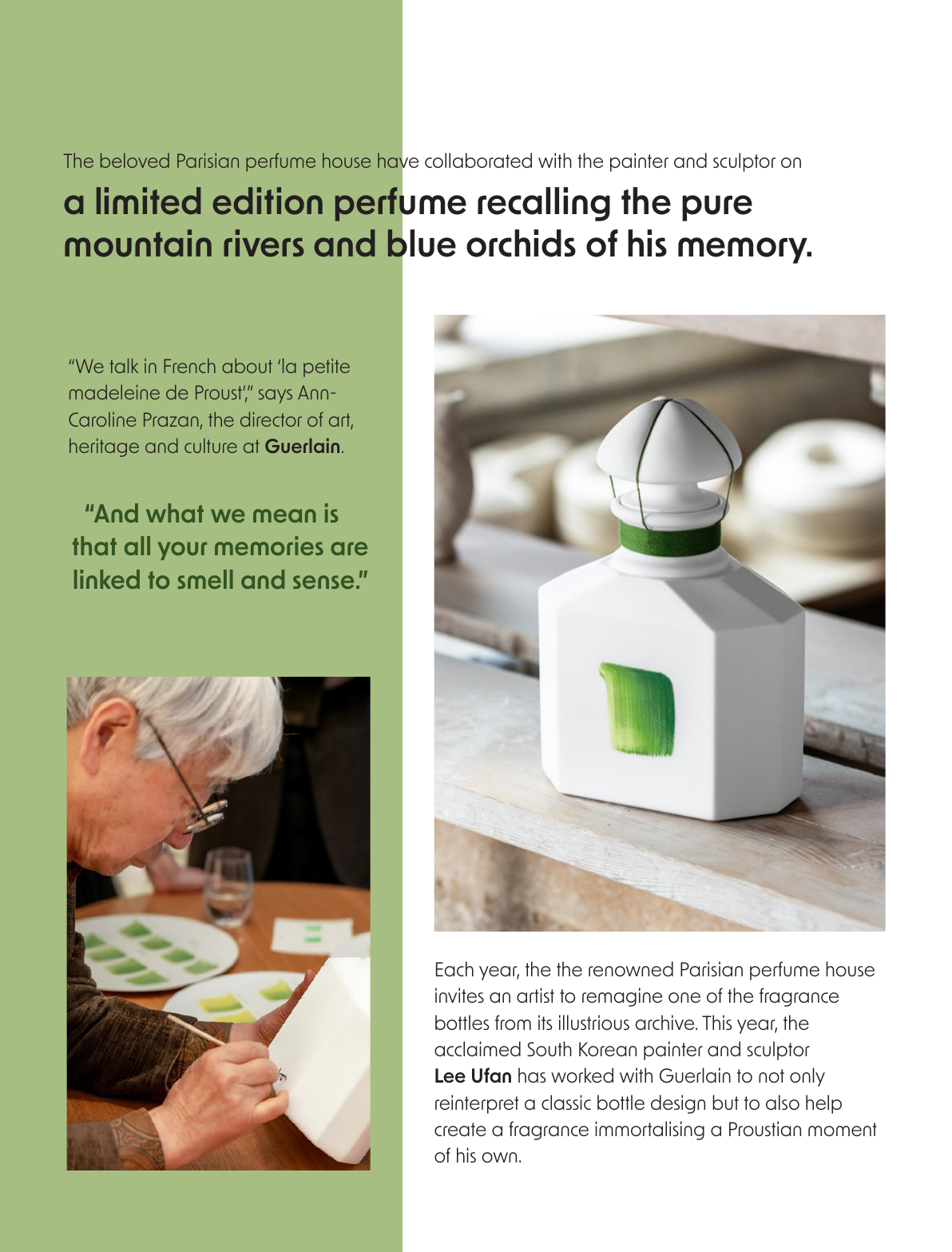 Spread one, left page — introduction and the porcelain fragrance bottle
