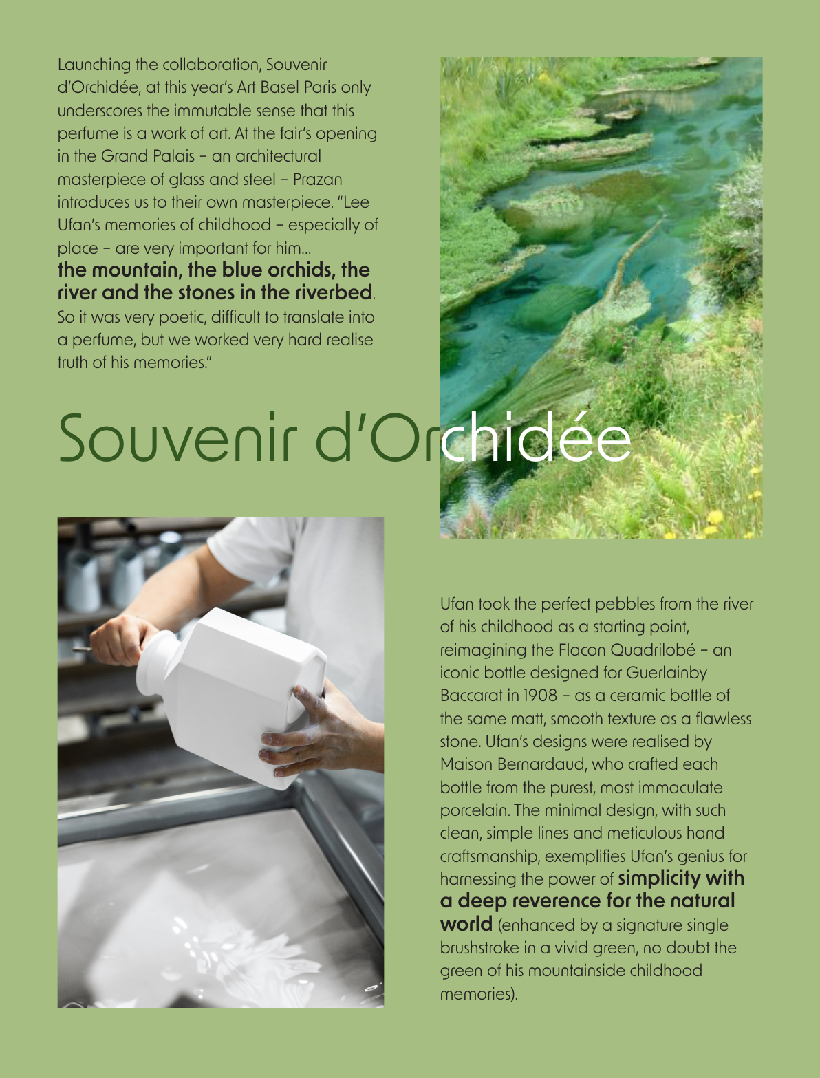 Spread one, right page — 'Souvenir d'Orchidée' over a mountain river